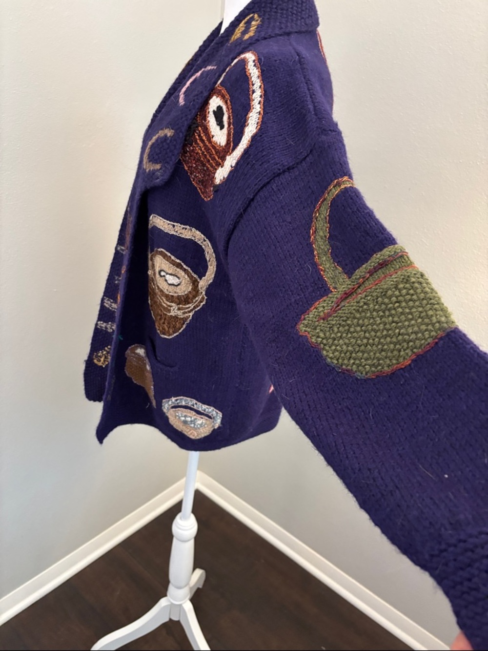 Navy Embroidered Basket Motif Cardigan - Picture 2 of 4